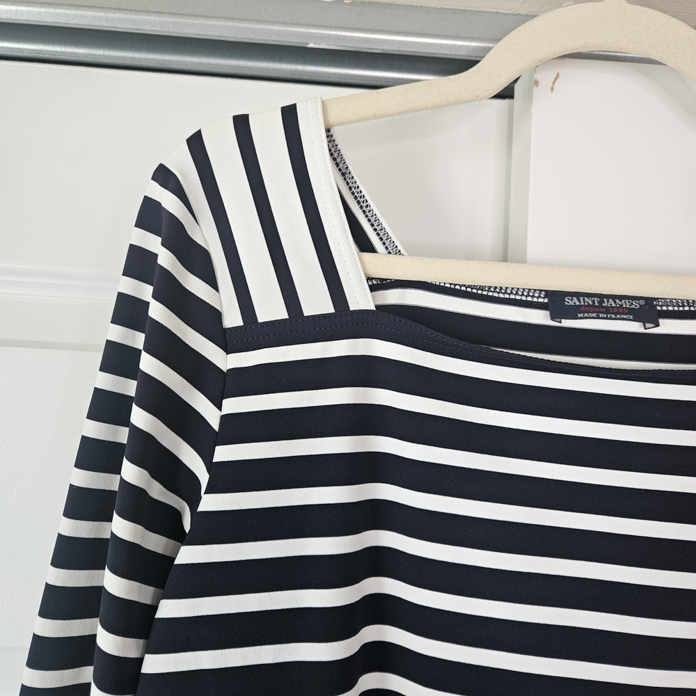 Authentic Saint James French Navy Tee - Vertical Stripe Shoulder Detail - Picture 4 of 8